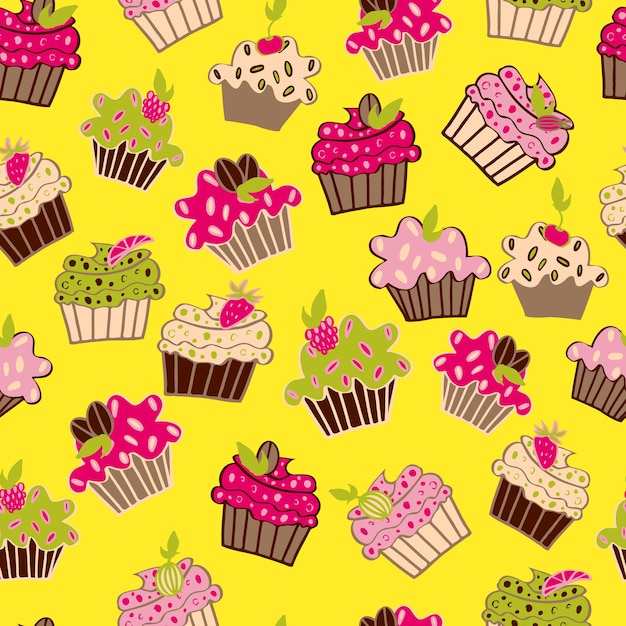 Vector naadloze patroon schattige cupcakes