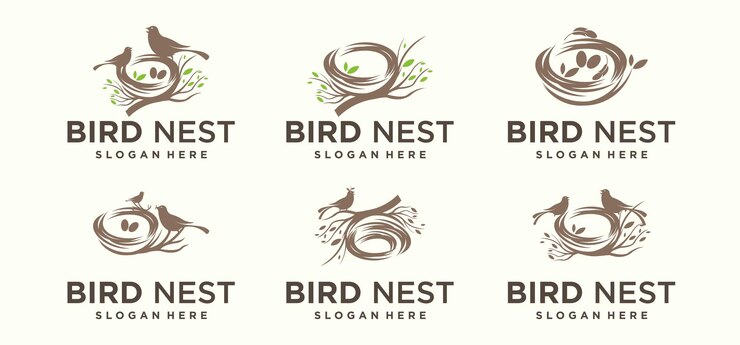 Vector vector natural bird39s nest logo natural root and leaf bird39s nest logo