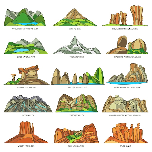 Vector vector natural landscape or landmark linear icons