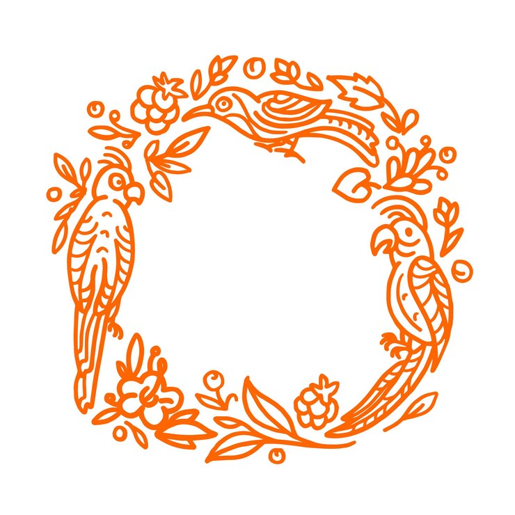 Vector vector nature design tropical paradise exotic bird and flower plant in circle art sketch wreath