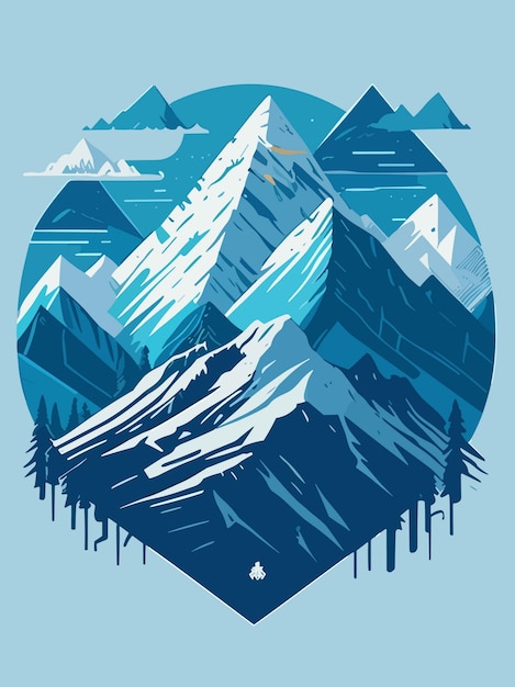 Vector a vector nature snowy mountain hill in winter portrait art illustration design artwork