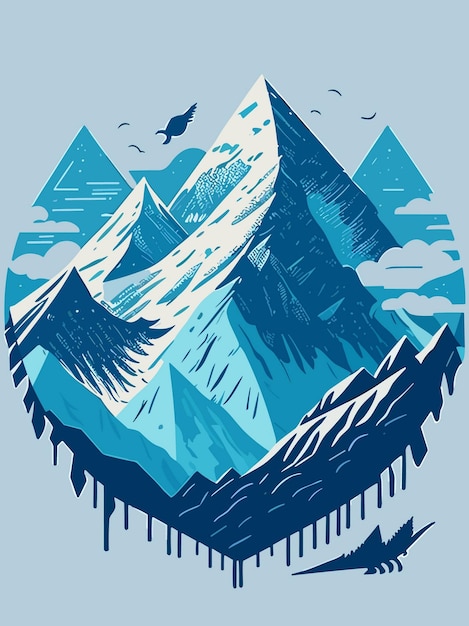 A vector nature snowy mountain hill in winter portrait art illustration design artwork