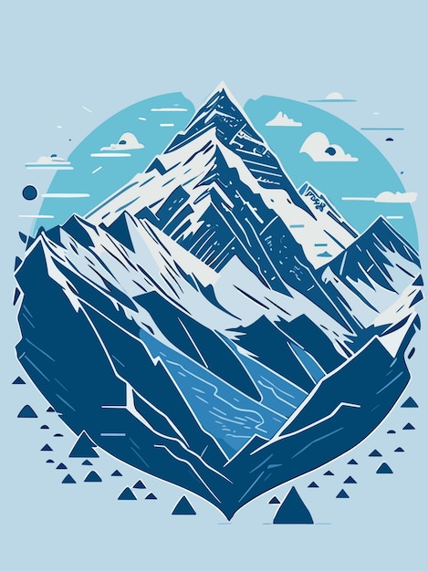 a vector nature snowy mountain hill in winter portrait art illustration design artwork