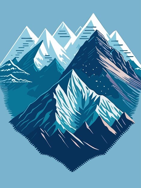 a vector nature snowy mountain hill in winter portrait art illustration design artwork