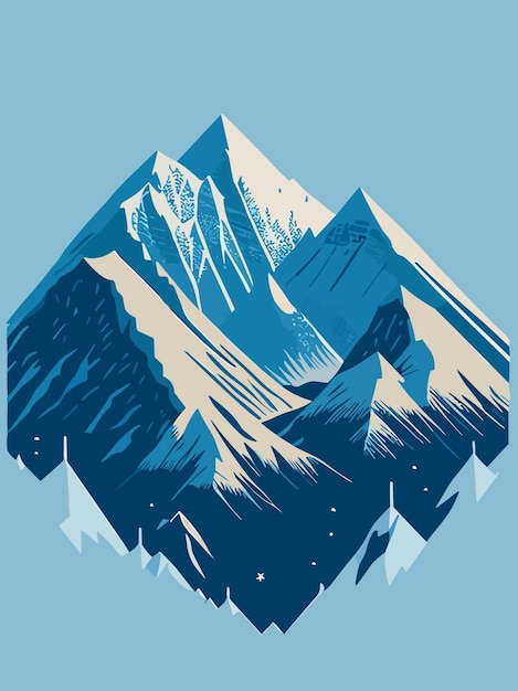 Vector a vector nature snowy mountain hill in winter portrait art illustration design artwork