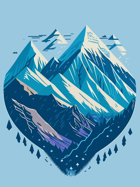 a vector nature snowy mountain hill in winter portrait art illustration design artwork