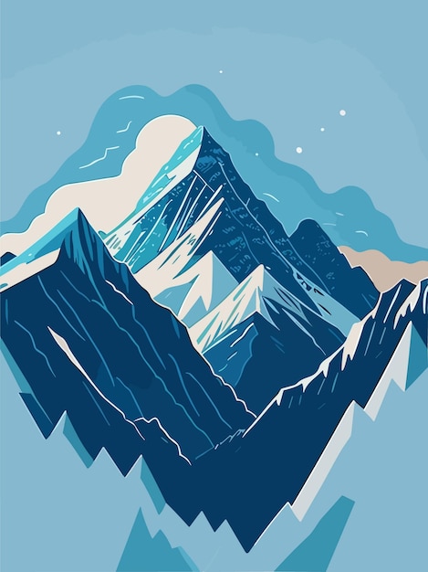 a vector nature snowy mountain hill in winter portrait art illustration design artwork