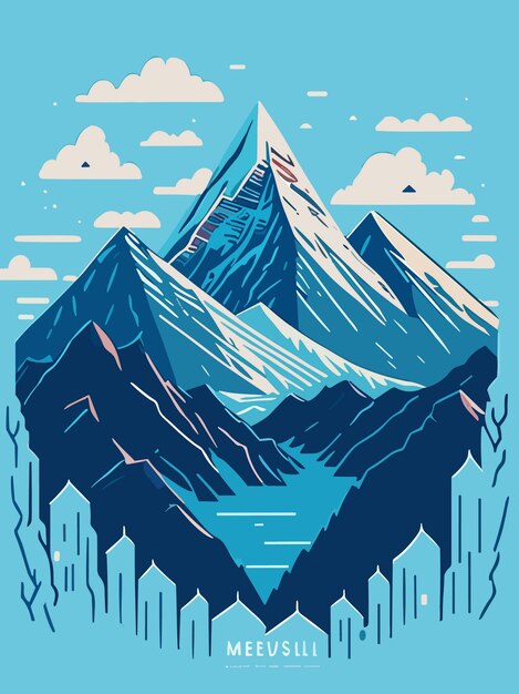 Vector a vector nature snowy mountain hill in winter portrait art illustration design artwork