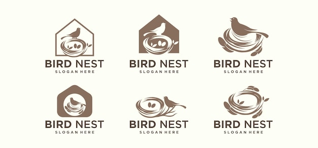 Vector natuurlijke vogel39s nest logo natuurlijke wortel en blad vogel39s nest logo