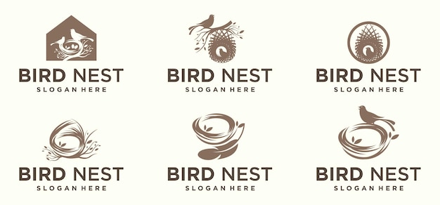 Vector vector natuurlijke vogel39s nest logo natuurlijke wortel en blad vogel39s nest logo