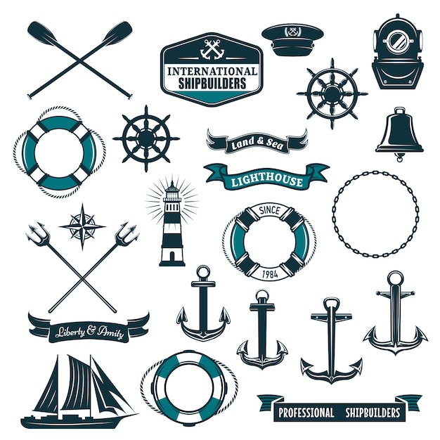 Векторные морские геральдические иконы морского плавания