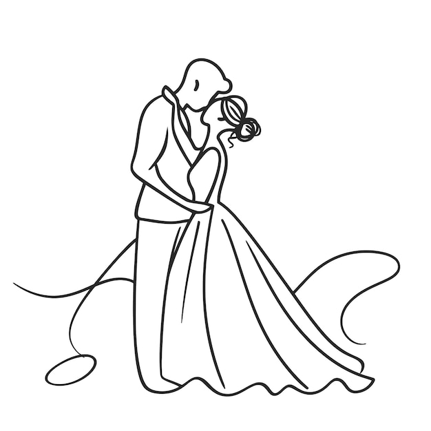 Vettore ne linea vettoriale sposa e sposo coppia di nozze sfondo isolato