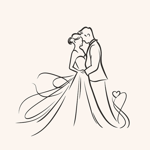 vector ne line bride and groom wedding couple isolated background