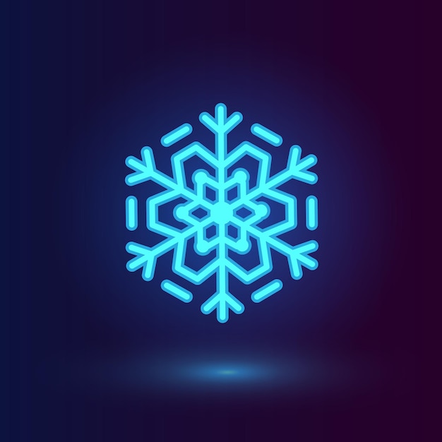 Vector neon blue snowflake winter icons on dark blue background