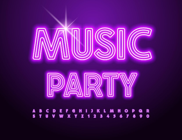 Vettore vector neon flyer music party cool glowing font trendy electric alphabet lettere e numeri set