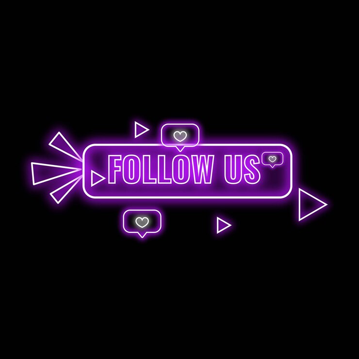 Vector vector neon follow us logo with purple colour follow us neon sign sticker follow us icon button png