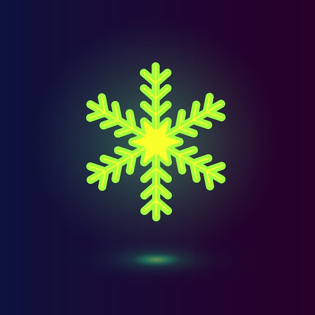 暗い青色の背景にベクトル ネオン グリーン スノーフレーク冬アイコン