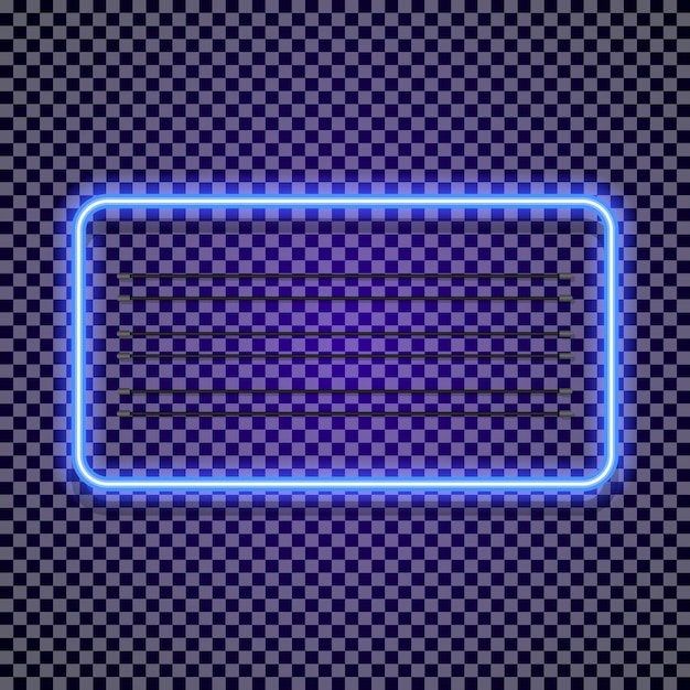 Вектор Векторная неоновая горизонтальная рамка в стиле голубого цвета на прозрачном фоне для тату-маркета, магазина, кафе, продвижение баннера, ресторан, плакат, вечеринка яркая вывеска 10 eps