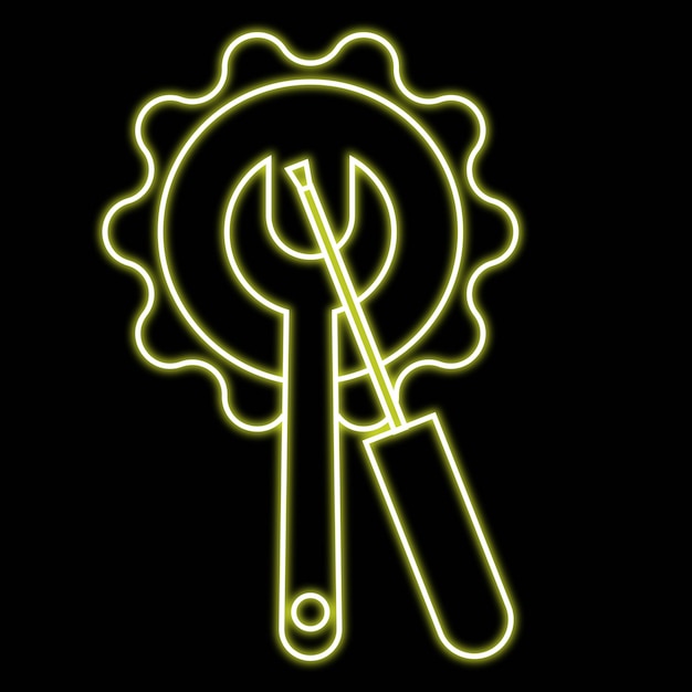 Vector vector neon instelling pictogram op zwarte achtergrond glowing instelling pictogram met gele kleur