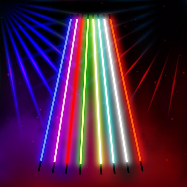 Vector neon tube lamps and led beam