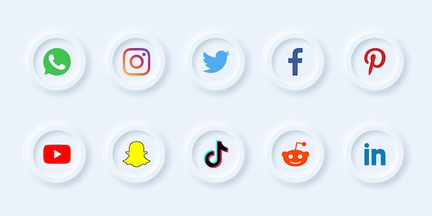 Vector neumorfe stijl populaire sociale media logo knop ingesteld voor UI-ontwerp