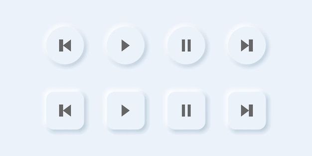 Набор кнопок воспроизведения музыки в векторном неоморфном стиле для дизайна пользовательского интерфейса