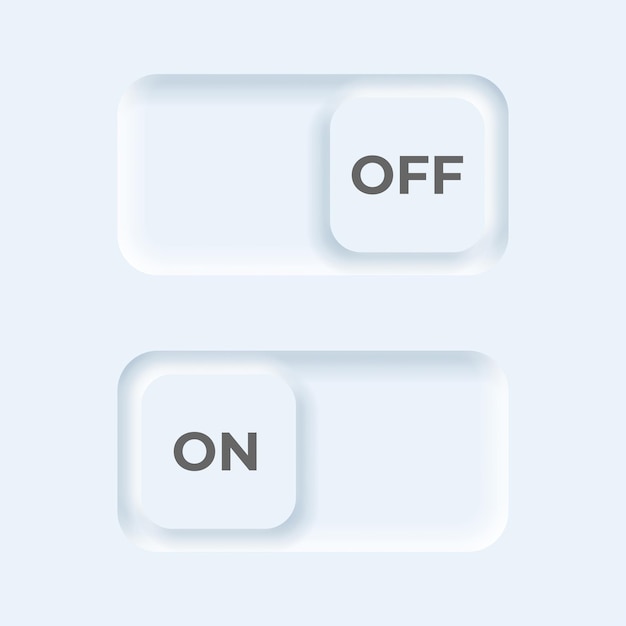 Vector neumorphic style On and Off toggle button set for UI design