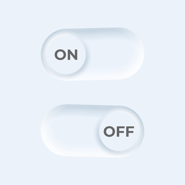 Vector neumorphic style On and Off toggle button set for UI design