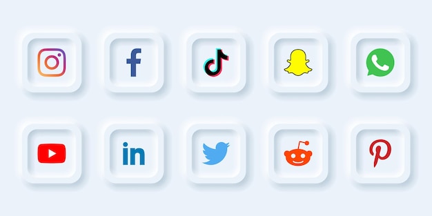 Vector neumorphic style popular Social media logo button set for UI design