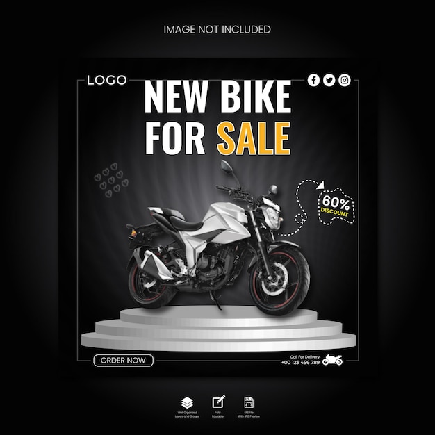 ベクトル新しい自転車ソーシャル メディア投稿テンプレート デザイン自転車販売テンプレート オートバイ バナー