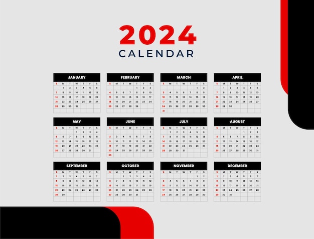 vector new year 2024 english calendar template design vector