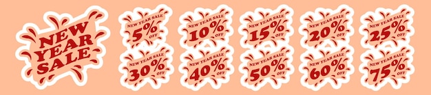 Vector New Year Sale Discount Sticker Tag Set