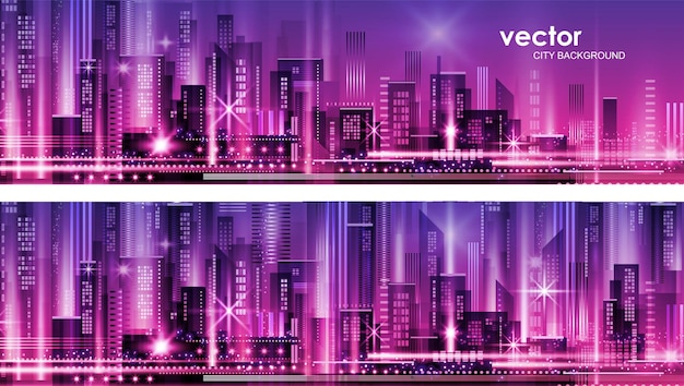 Vector vector night city illustration with neon glow and vivid colors