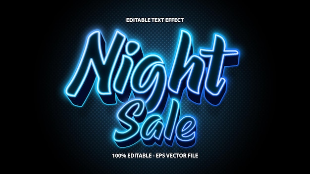 Вектор Текстовый эффект vector night sale, редактируемый с помощью современного стиля шрифта