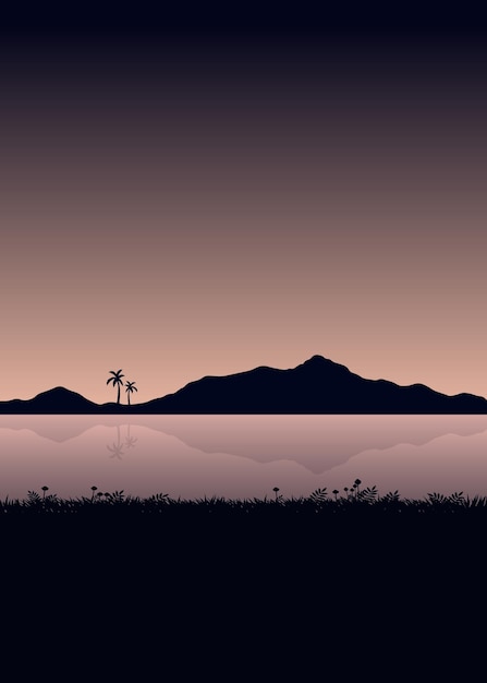 Vector vector night sky with calm water illlustration