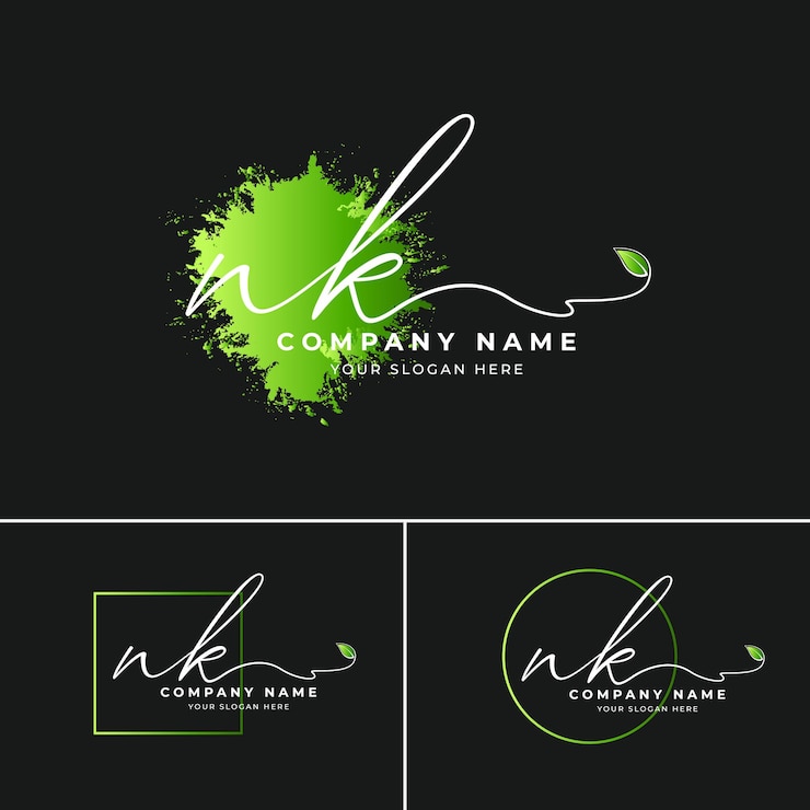 Vector vector nk initiële letter handtekening logo en groen blad