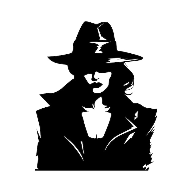 Vector noir film lady silhouette Criminal girl illustration Retro woman portrait Old school mafia