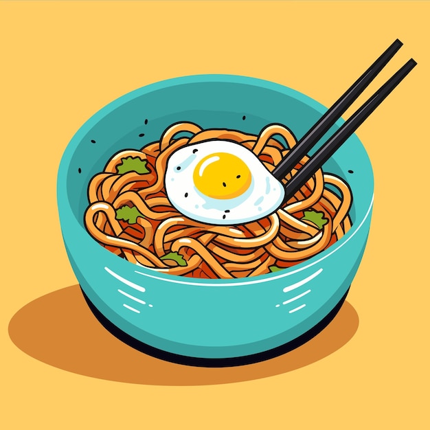 Vector vector noodle egg with chopstick cartoon icon