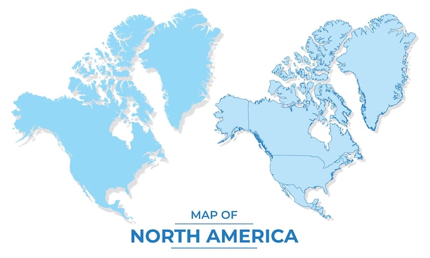 터 북미 지도 세트 간단한 평면 및 윤 스타일 일러스트