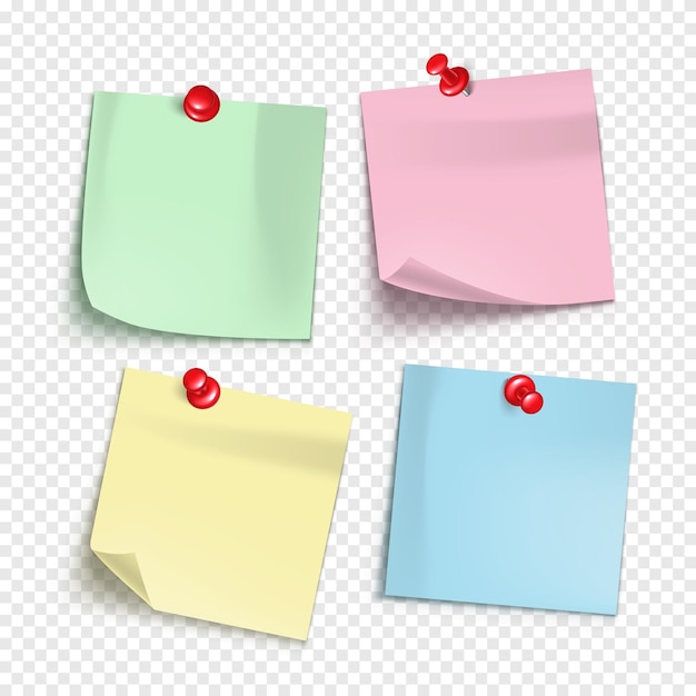 Vector note with push pin isolated on transparent background Mockup of realistic sticky note for design