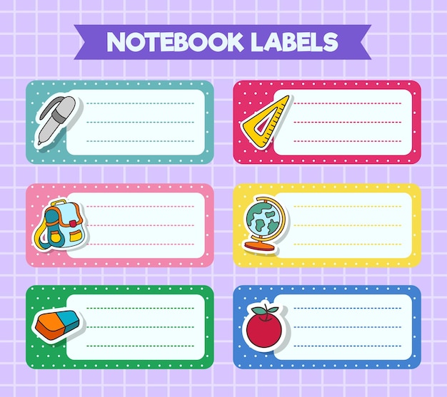 Vector notebook labels icons of school subjects colorful vector design