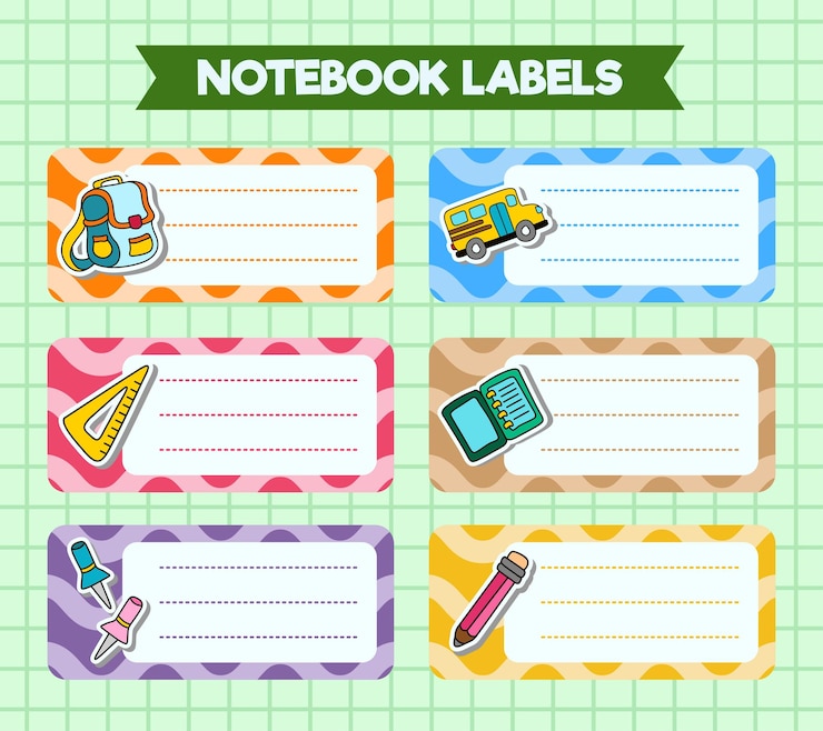 Vector vector notebook labels icons of school subjects colorful vector design