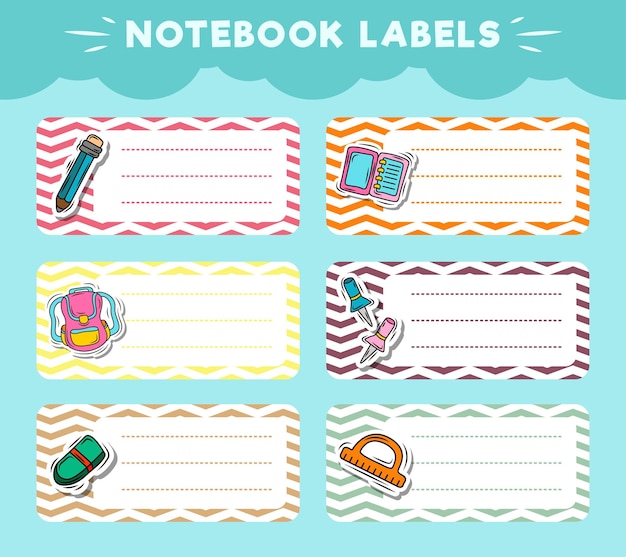 Vector notebook labels icons of school subjects colorful vector design