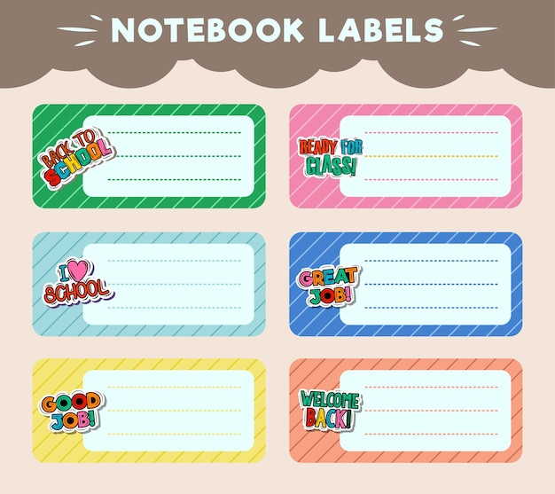 Vector vector notebook labels icons of school subjects colorful vector design