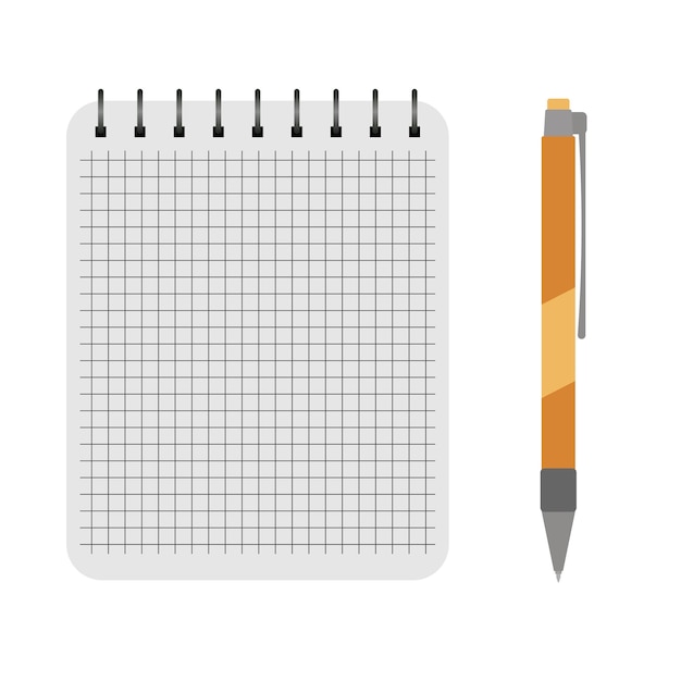 Vector notebook with a yellow pen on a white background