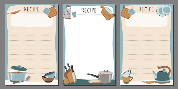 Vector notepad template with recipes Kitchen recipe book in a simple style with illustrations