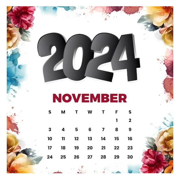 Premium Vector Vector November floral calendar 2024