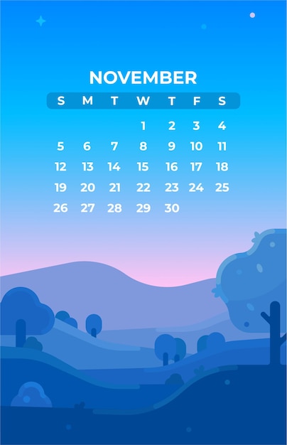 Vector november landschap kalender illustratie