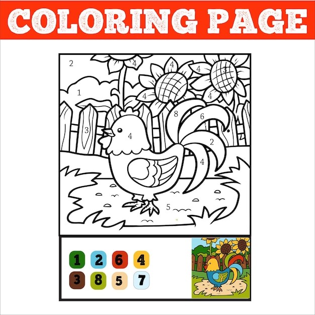 Vector number coloring page for children. cute cartoon jungle animals. learn numbers and colors