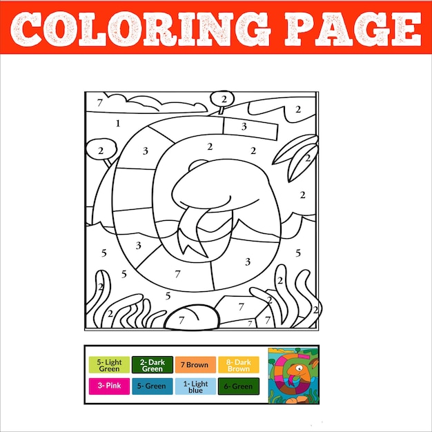 Vector number coloring page for children. cute cartoon jungle animals. learn numbers and colors